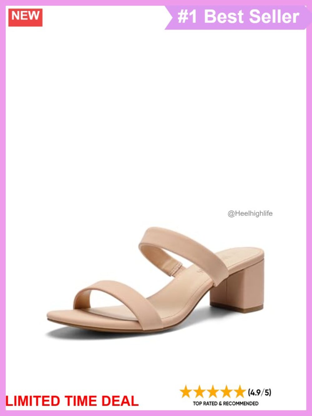 Block Heel Slip On Mule Sandals Faux Leather Double Strap